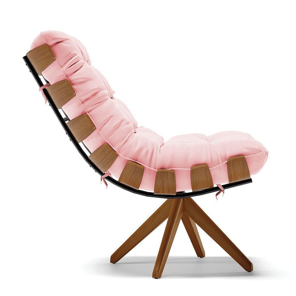 Kit 02 Poltronas Giratória Costela Suede Rosa Base Madeira - 6