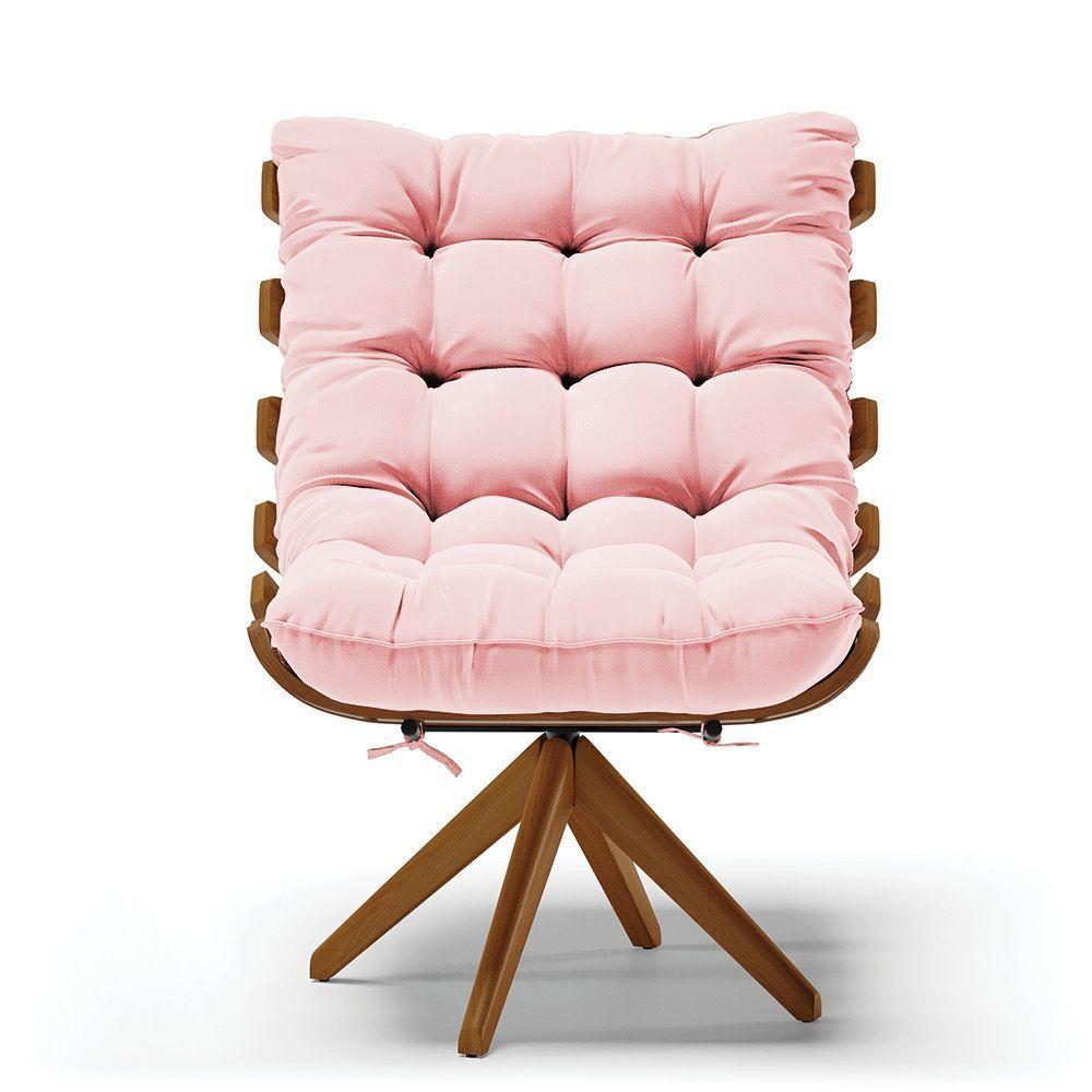 Kit 02 Poltronas Giratória Costela Suede Rosa Base Madeira - 7