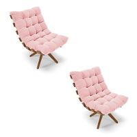 Kit 02 Poltronas Giratória Costela Suede Rosa Base Madeira - 1