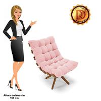 Kit 02 Poltronas Giratória Costela Suede Rosa Base Madeira