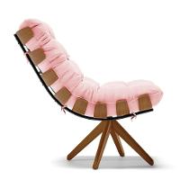 Kit 02 Poltronas Giratória Costela Suede Rosa Base Madeira - 6