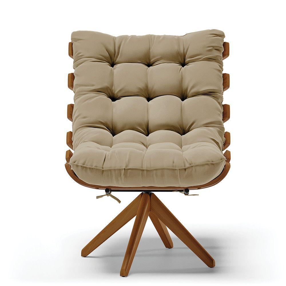 Kit 02 Poltronas Giratória Costela Suede Marrom Rato Base Madeira - 7