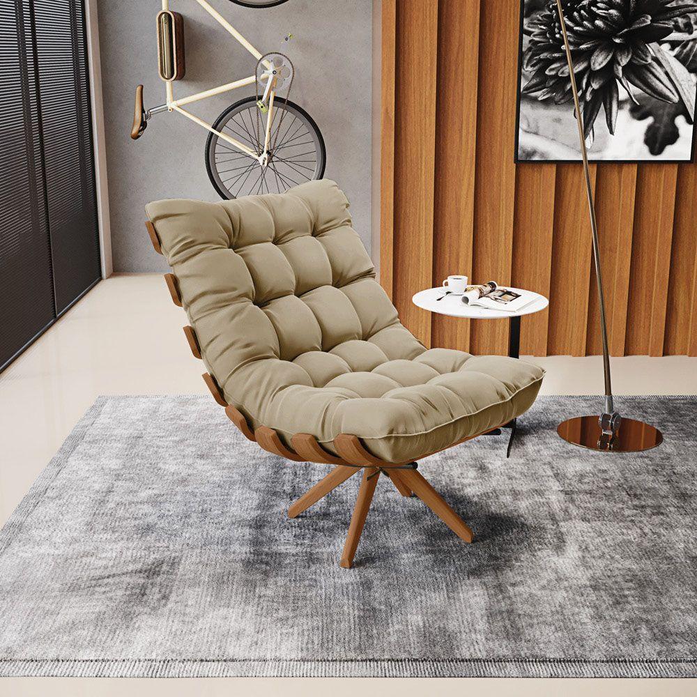 Kit 02 Poltronas Giratória Costela Suede Marrom Rato Base Madeira - 8
