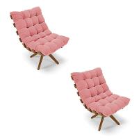 Kit 02 Poltronas Giratória Costela Suede Rosê Base Madeira - 1