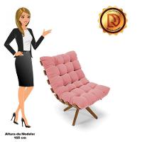 Kit 02 Poltronas Giratória Costela Suede Rosê Base Madeira