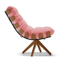 Kit 02 Poltronas Giratória Costela Suede Rosê Base Madeira - 6