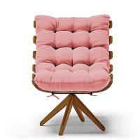 Kit 02 Poltronas Giratória Costela Suede Rosê Base Madeira - 7