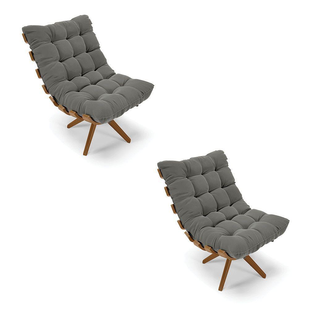 Kit 2 Poltronas Giratória Suede Grafite Base Madeira D'rossi - 1