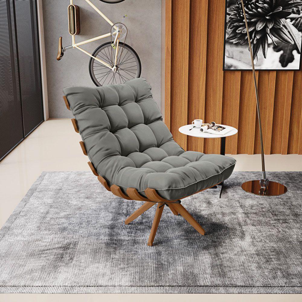 Kit 2 Poltronas Giratória Suede Grafite Base Madeira D'rossi - 8