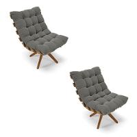 Kit 2 Poltronas Giratória Suede Grafite Base Madeira D'rossi - 1