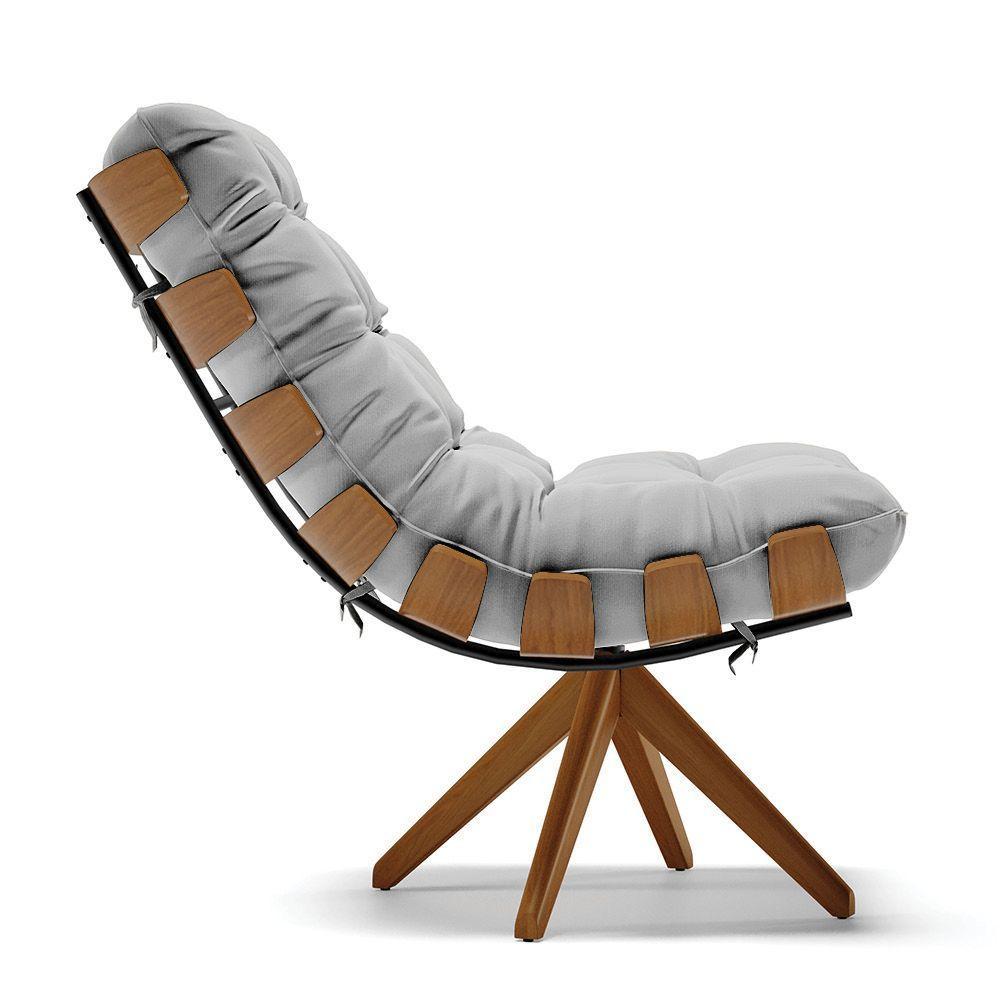 Kit 2 Poltronas Giratória Suede Cinza Base Madeira - D'rossi - 6