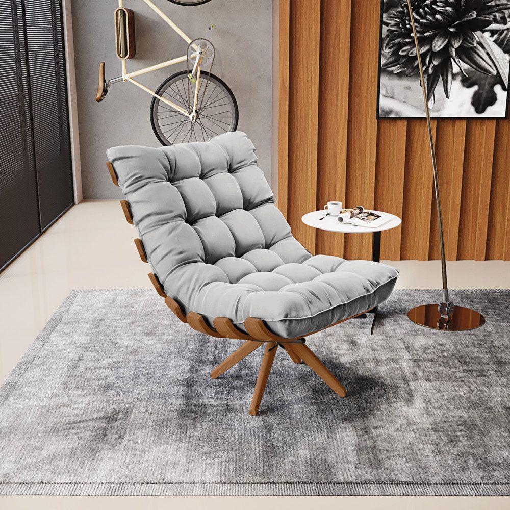 Kit 2 Poltronas Giratória Suede Cinza Base Madeira - D'rossi - 8