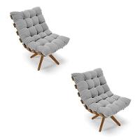 Kit 2 Poltronas Giratória Suede Cinza Base Madeira - D'rossi - 1