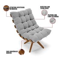 Kit 2 Poltronas Giratória Suede Cinza Base Madeira - D'rossi - 3