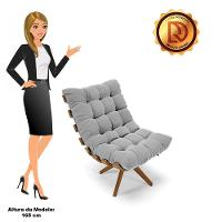 Kit 2 Poltronas Giratória Suede Cinza Base Madeira - D'rossi