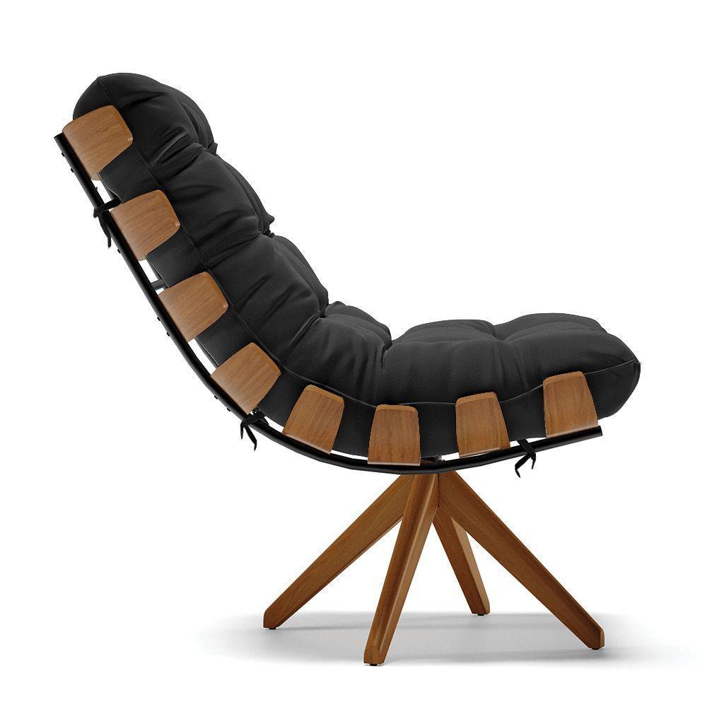 Kit 2 Poltronas Giratória Suede Preto Base Madeira - D'rossi - 6