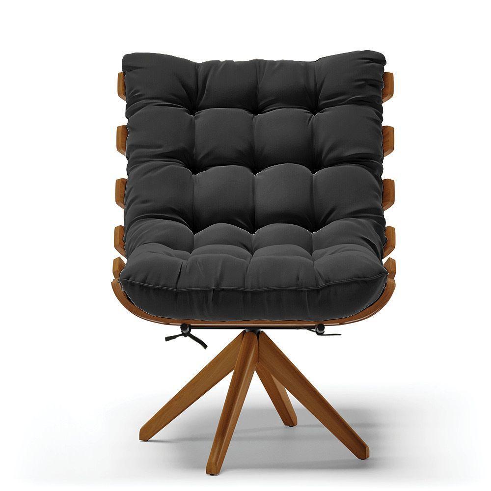 Kit 2 Poltronas Giratória Suede Preto Base Madeira - D'rossi - 7