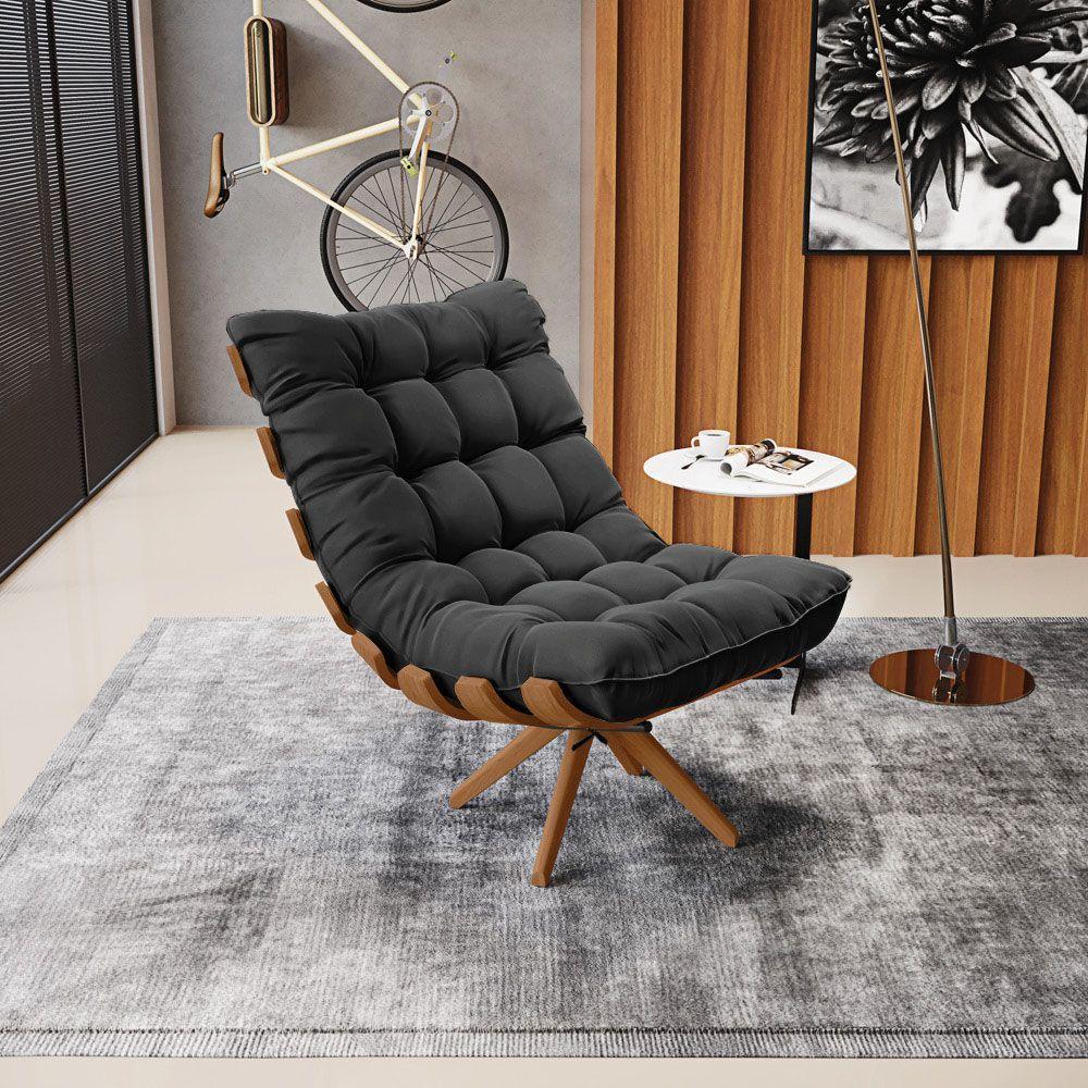 Kit 2 Poltronas Giratória Suede Preto Base Madeira - D'rossi - 8