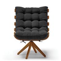 Kit 2 Poltronas Giratória Suede Preto Base Madeira - D'rossi - 7