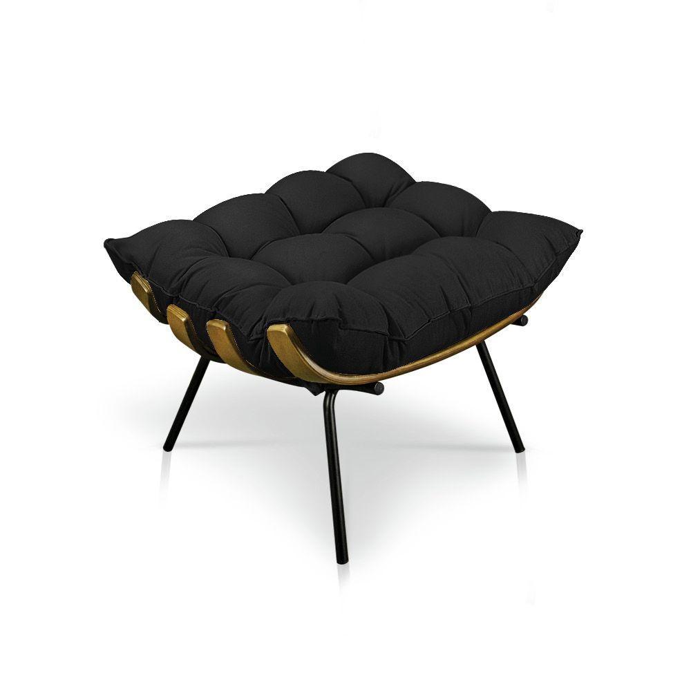 Kit Poltrona e Puff Costela Suede Base Metal Drossi Preto - 2