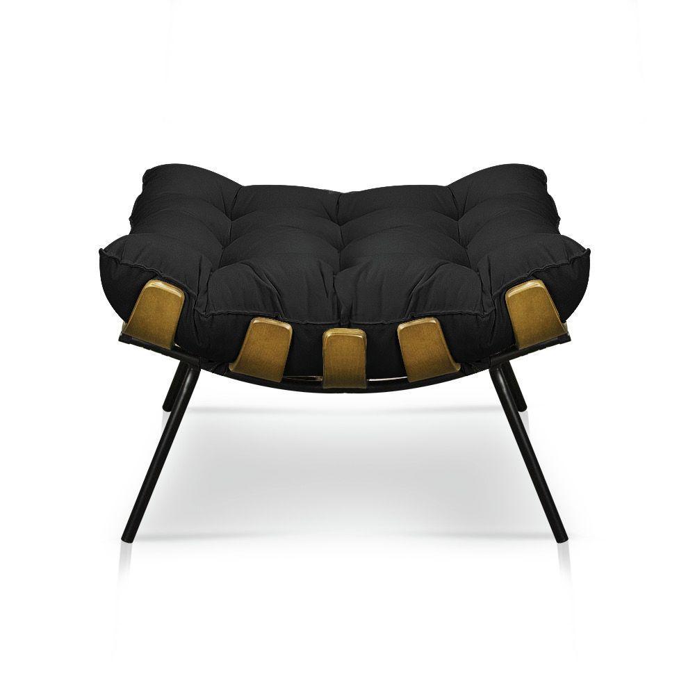 Kit Poltrona e Puff Costela Suede Base Metal Drossi Preto - 7