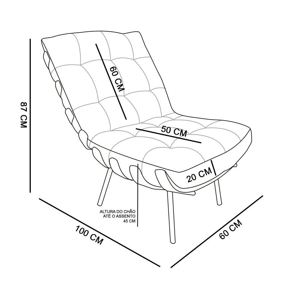 Kit Poltrona e Puff Costela Suede Base Metal Drossi Preto - 8