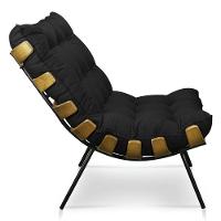 Kit Poltrona e Puff Costela Suede Base Metal Drossi Preto - 5