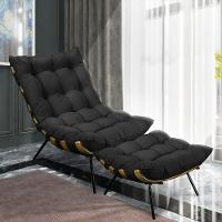 Kit Poltrona e Puff Costela Suede Base Metal Drossi Preto - 9