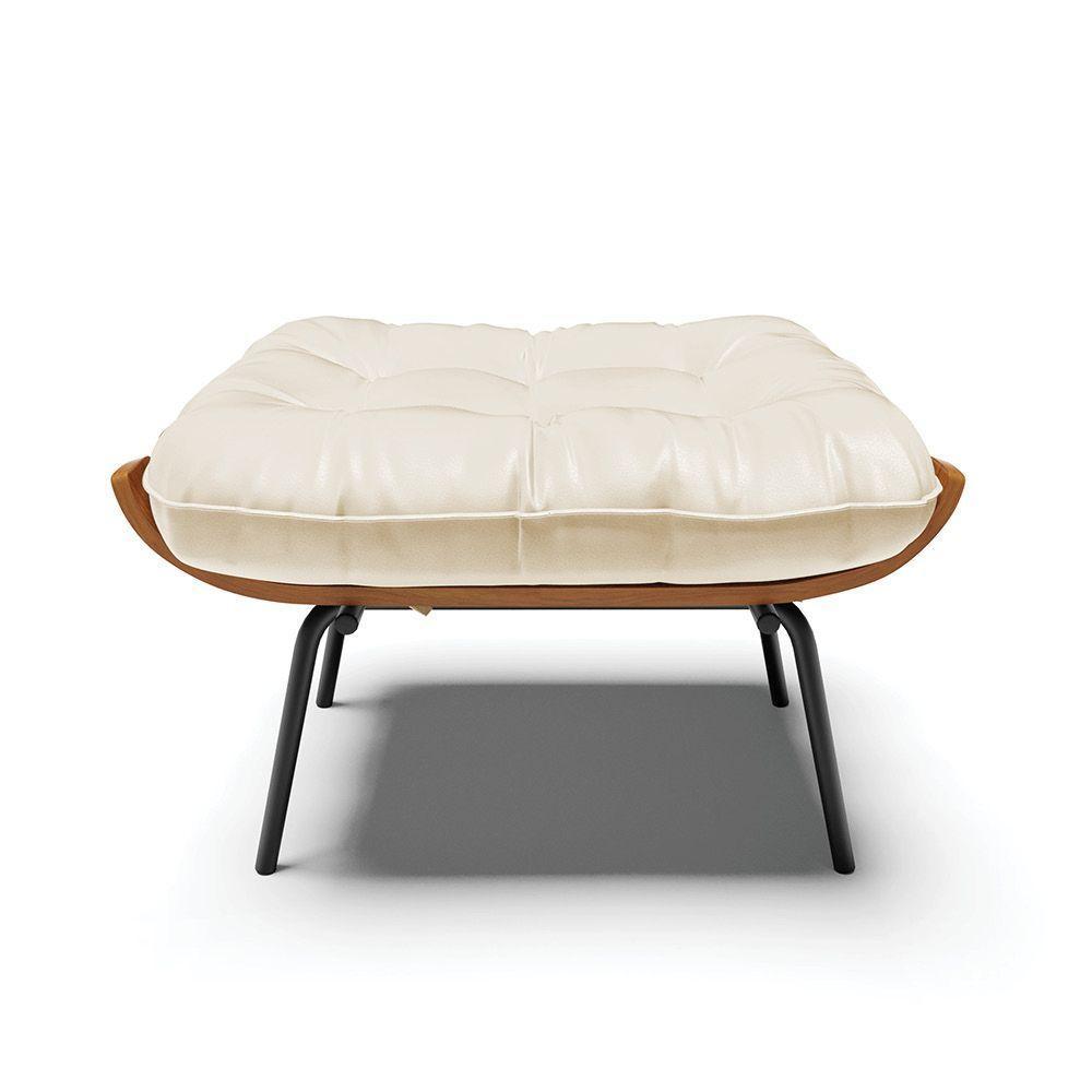 Kit 02 Puffs Costela Corino Bege Base Metálica Preto D'Rossi - 5