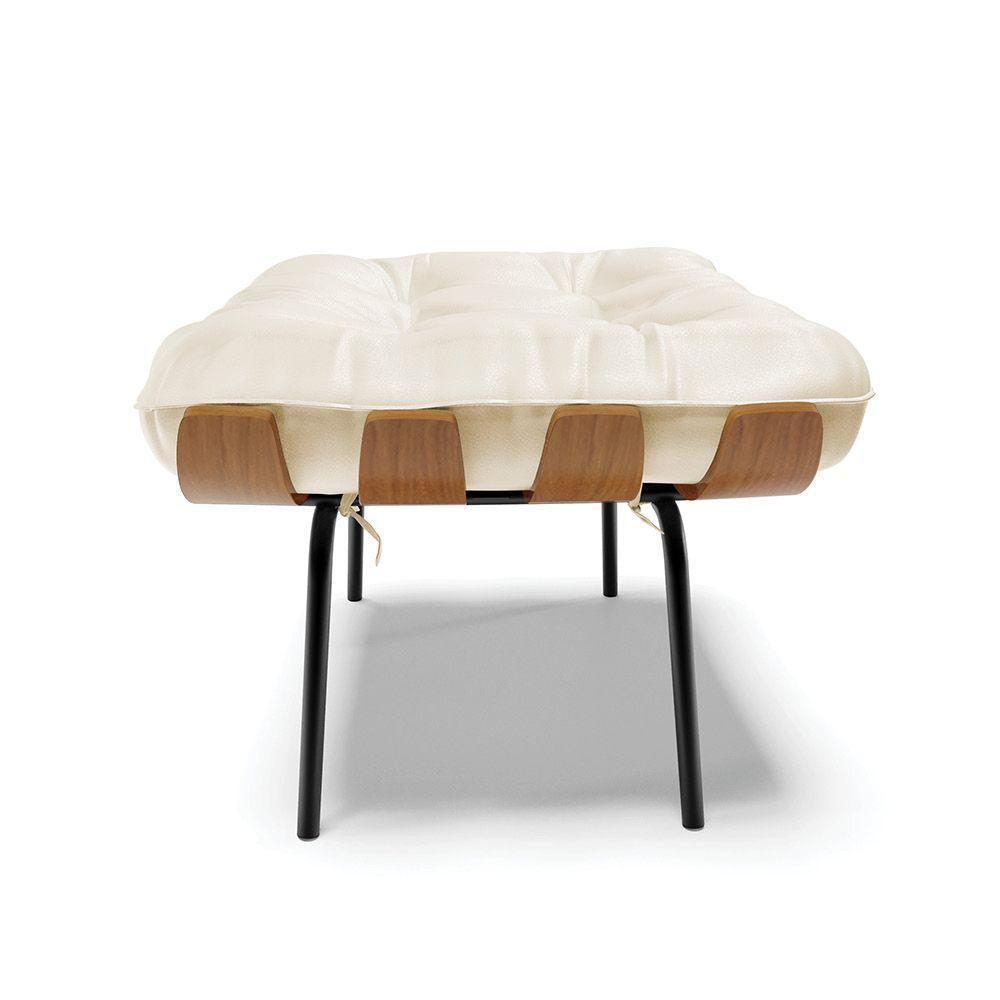 Kit 02 Puffs Costela Corino Bege Base Metálica Preto D'Rossi - 7