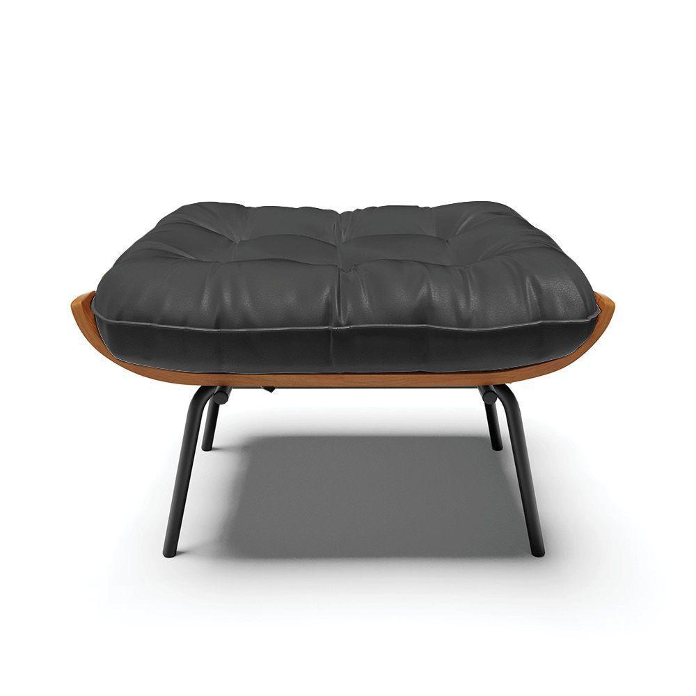 Kit 02 Puffs Costela Corino Preto Base Metálica Preto - 5