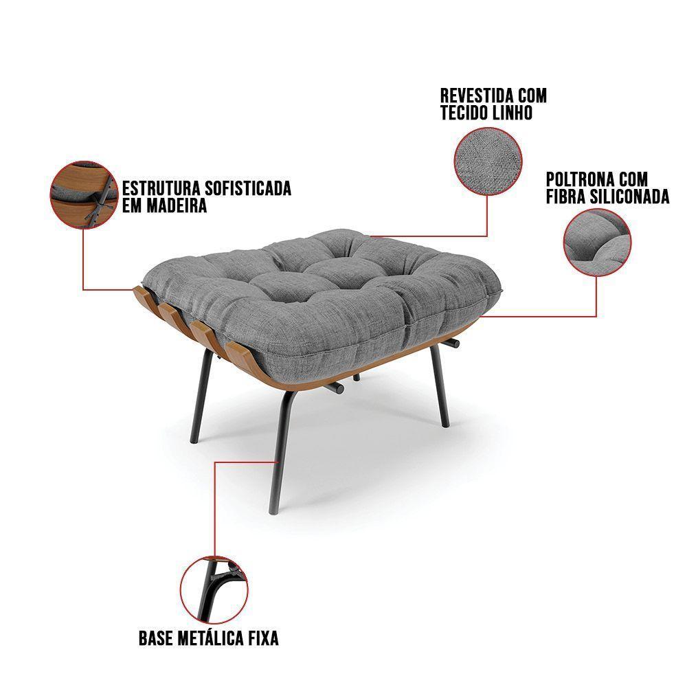 Kit 02 Puffs Costela Linho Grafite A26 Base Metálica Preto - 3