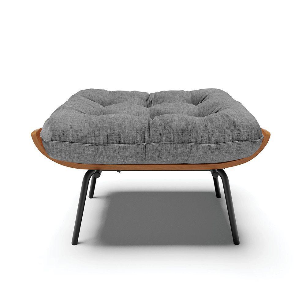 Kit 02 Puffs Costela Linho Grafite A26 Base Metálica Preto - 5