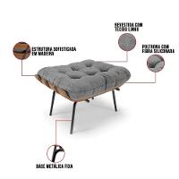 Kit 02 Puffs Costela Linho Grafite A26 Base Metálica Preto - 3