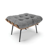 Kit 02 Puffs Costela Linho Grafite A26 Base Metálica Preto - 6