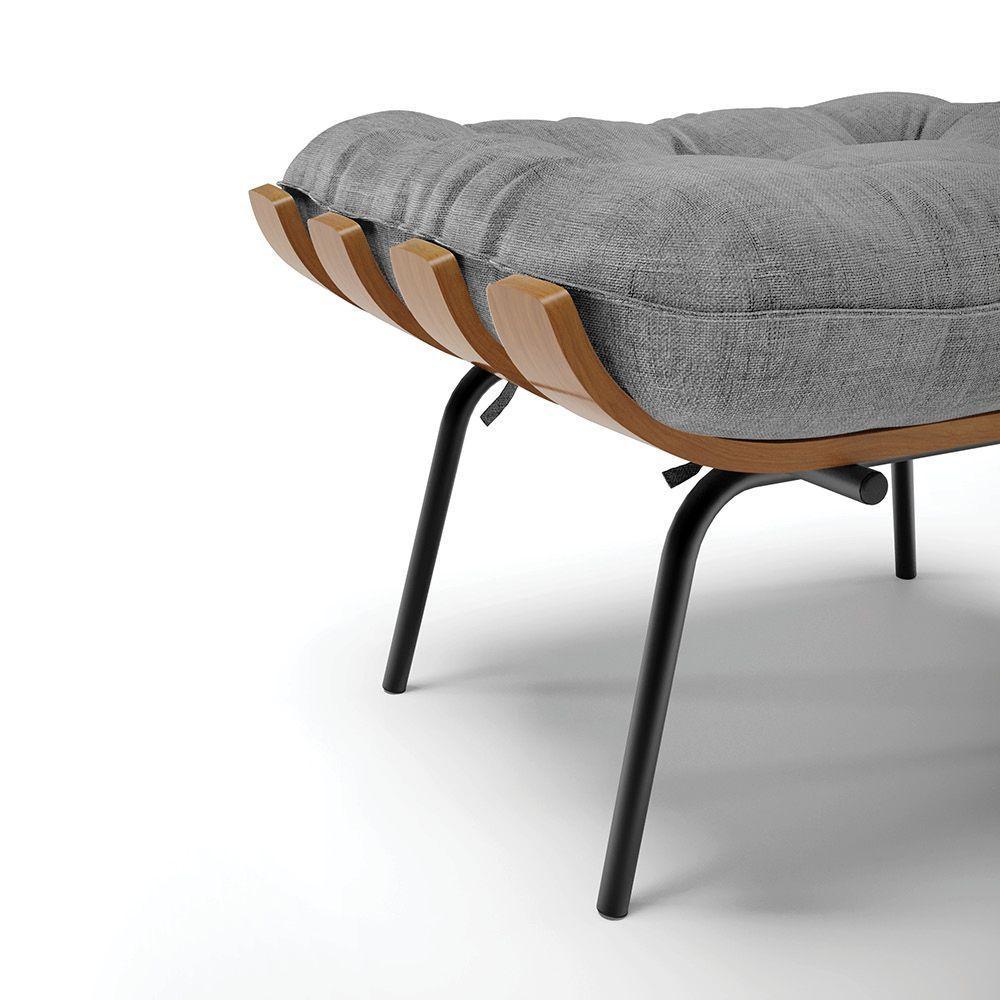 Kit 02 Puffs Costela Linho Base Metálica Preto A26 Grafite - 4