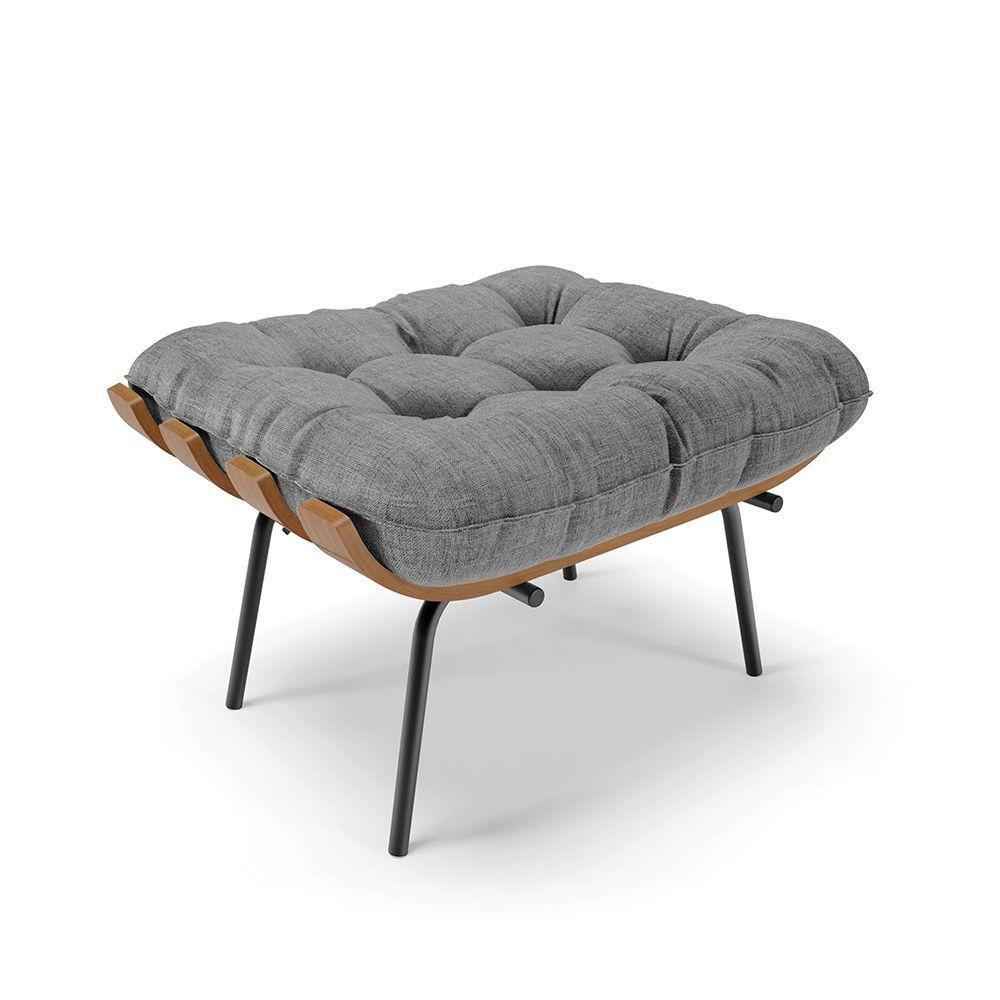 Kit 02 Puffs Costela Linho Base Metálica Preto A26 Grafite - 6