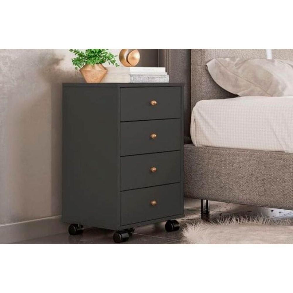 Mesa De Cabeceira Solteiro Presence C- 4 Gavetas Amendola Touch-grafito - Demóbile - 1