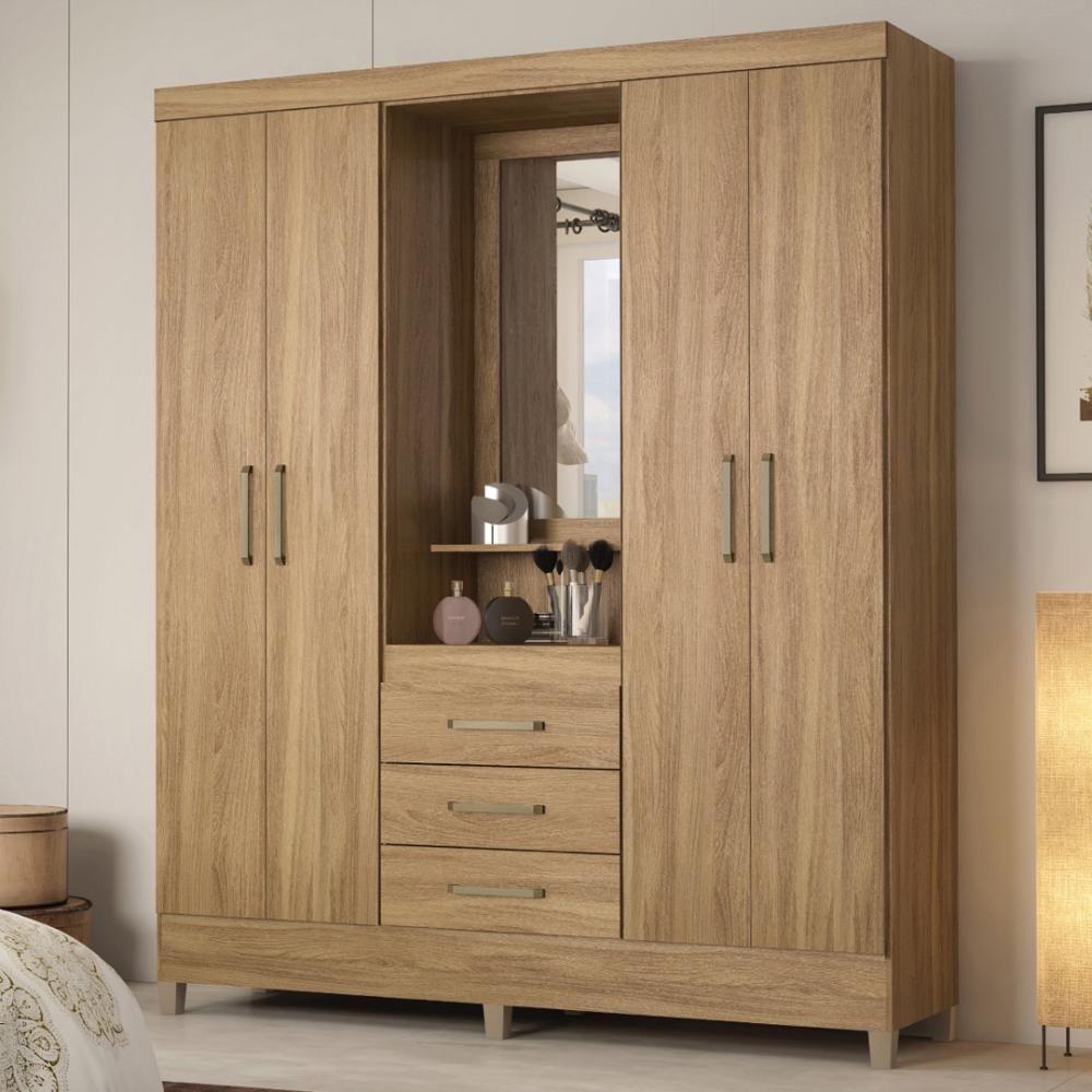 Guarda Roupa Casal 4 Portas Com Espelho E 3 Gavetas Colombo Amêndola Touch - 1