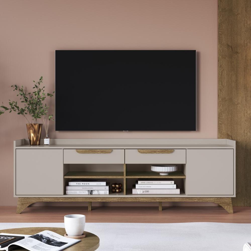 Rack Para TV Até 65 Polegadas Com 2 Portas E 2 Gavetas Multimóveis MP1101 Off White/madeirado - 1