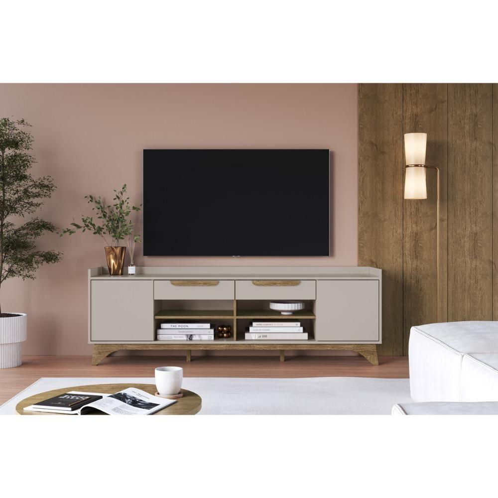 Rack Para TV Até 65 Polegadas Com 2 Portas E 2 Gavetas Multimóveis MP1101 Off White/madeirado - 6