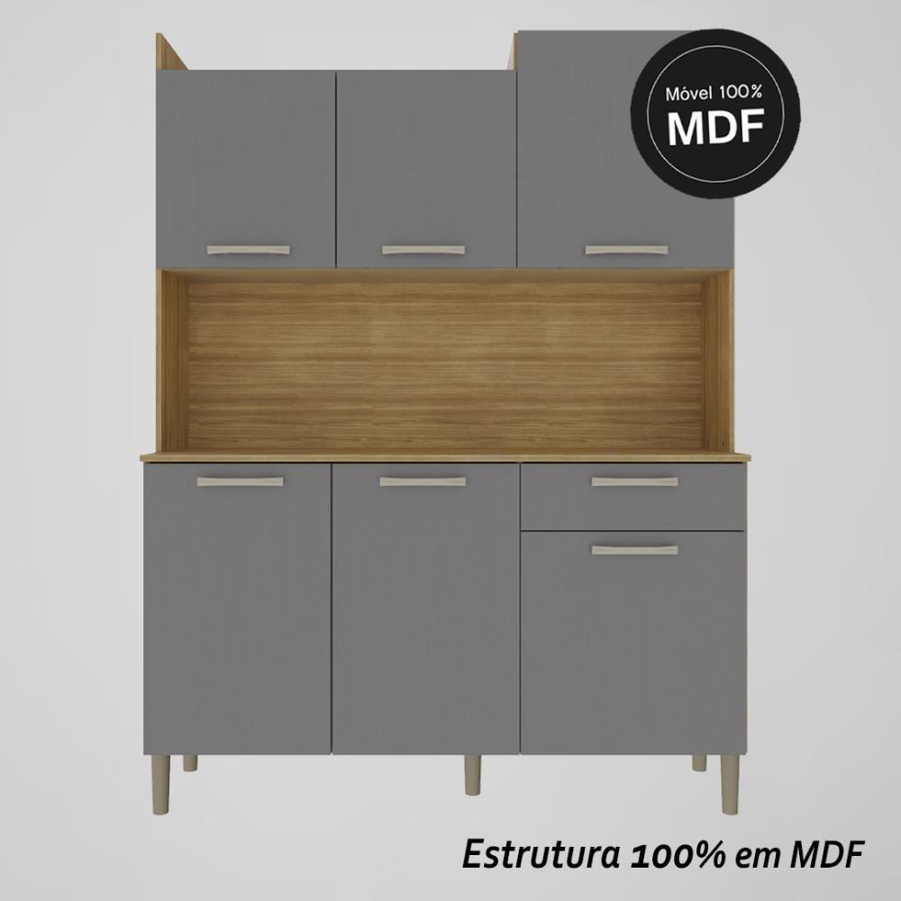 Armário De Cozinha Compacta Mdf 6 Portas 1 Gaveta Gênova Plus Freijó-gris - 5