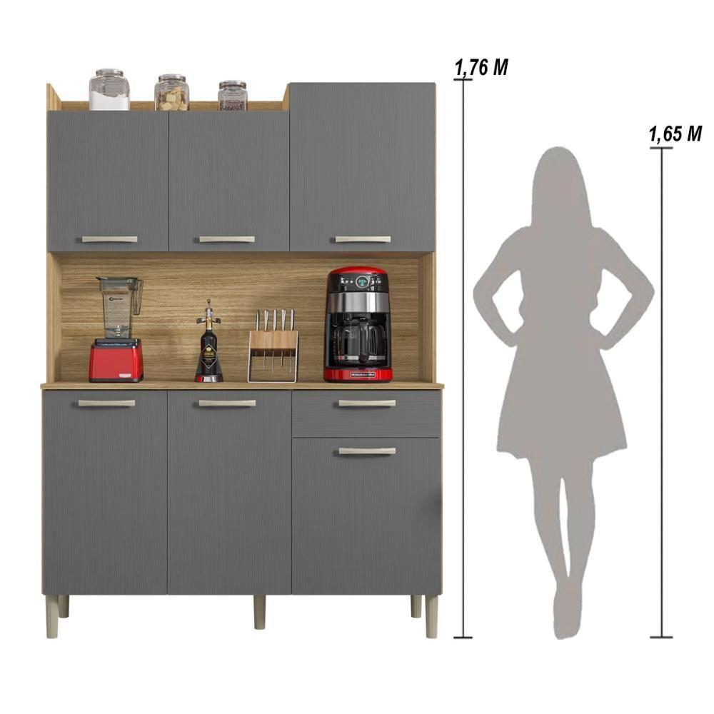 Armário De Cozinha Compacta 6 Portas 1 Gaveta Gênova Freijó-gris - 4