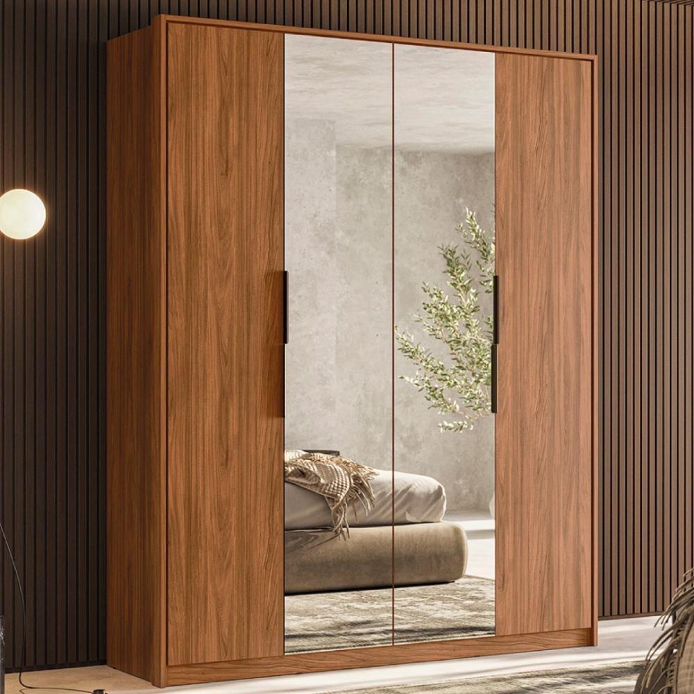 Guarda Roupa Casal 4 Portas Com Espelho E 3 Gavetas Attore Nogueira Touch - 1