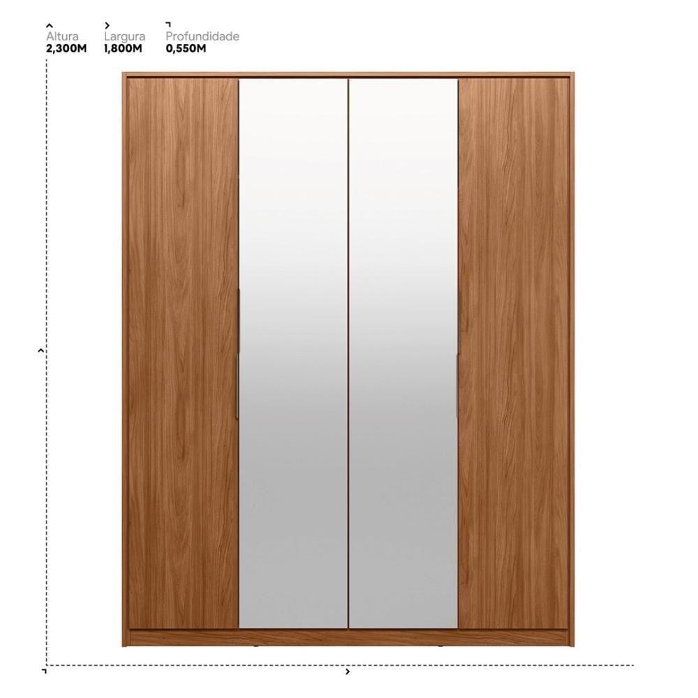 Guarda Roupa Casal 4 Portas Com Espelho E 3 Gavetas Attore Nogueira Touch - 2