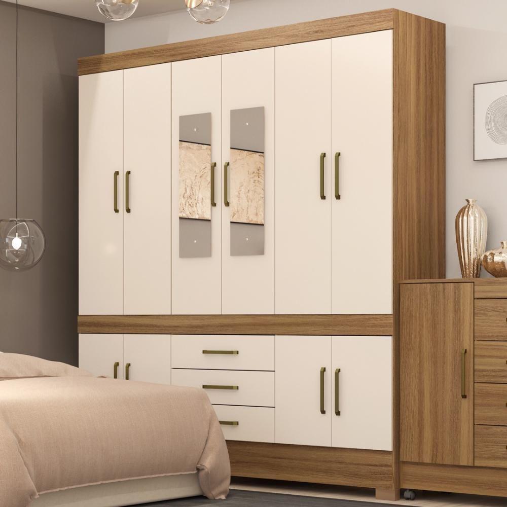 Guarda Roupa Casal 10 Portas Com Espelho E 3 Gavetas New Murano Amêndola Touch-off White - 1