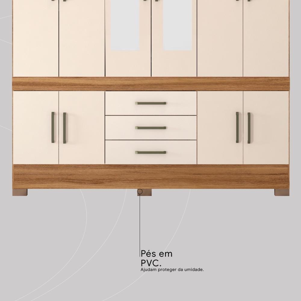 Guarda Roupa Casal 10 Portas Com Espelho E 3 Gavetas New Murano Amêndola Touch-off White - 7