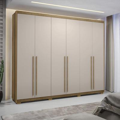 Guarda Roupa Casal Dubai Majestic 6 Portas de Giro 6 Gavetas Nature-Fendi MDF Vila Rica
