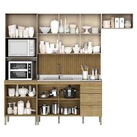 Armário De Cozinha Completa Com Balcão Para Pia 10 Portas Glam Freijó-vanilla-com Ripado - 3