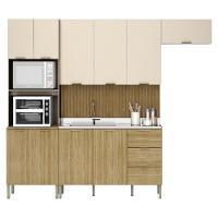 Armário De Cozinha Completa Com Balcão Para Pia 10 Portas Glam Freijó-vanilla-com Ripado - 10